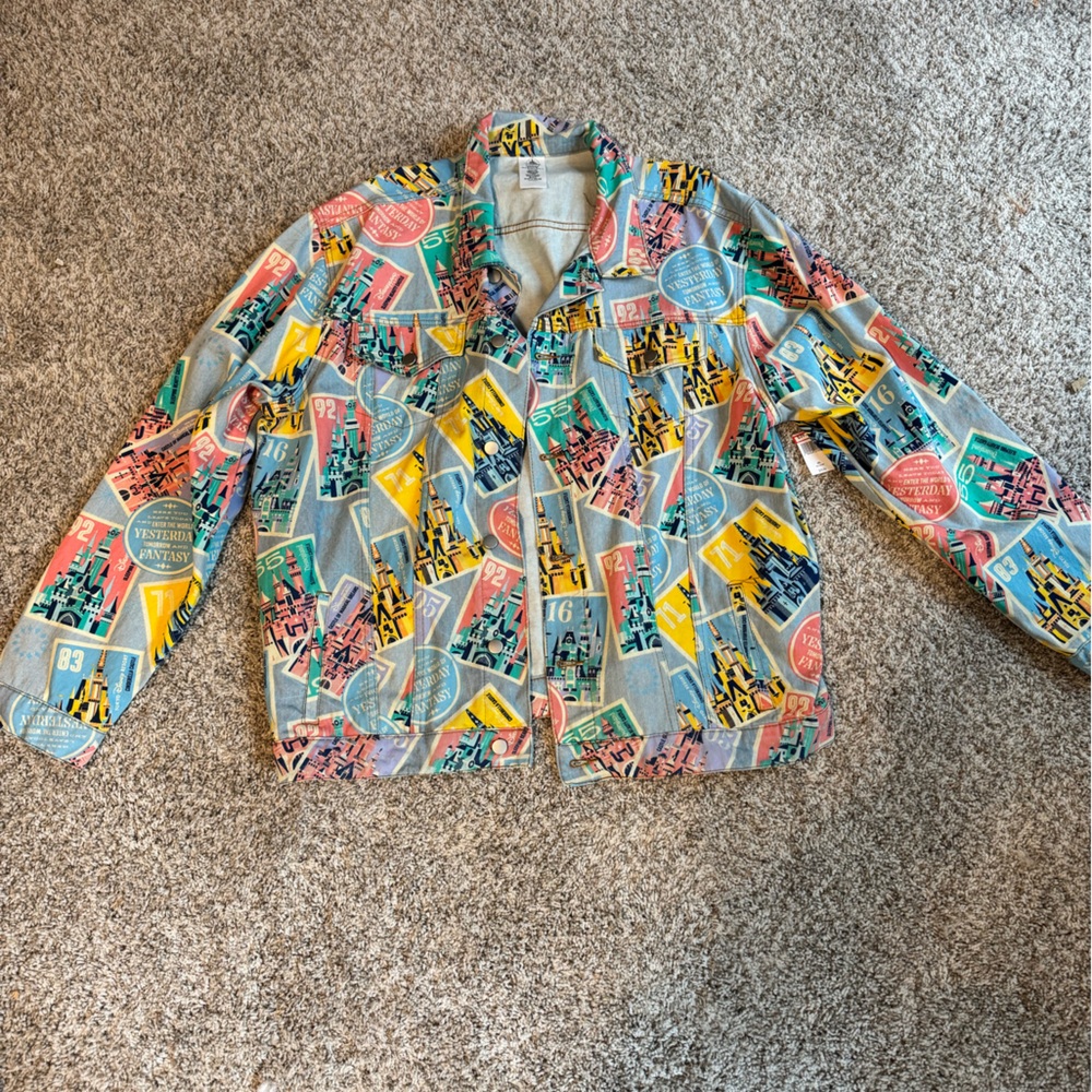 Disney Parks Fantasyland Castle Multicolor Graphic Denim Jean Jacket